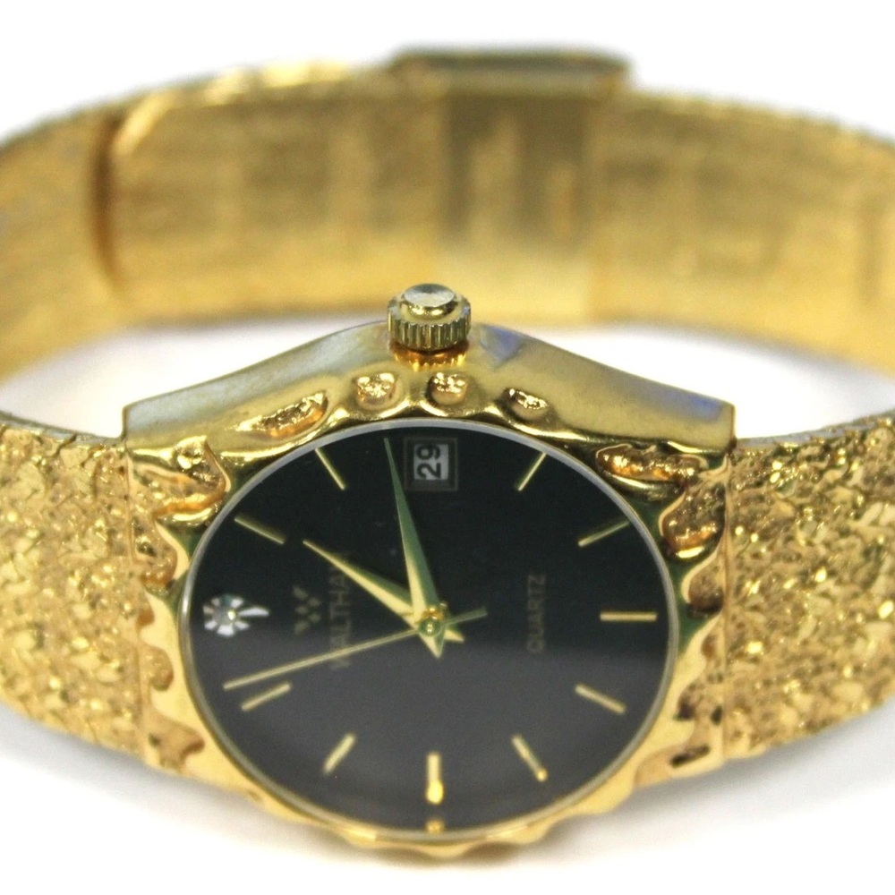 Waltham Women's Gold Nugget and Black Face  Quartz Watch